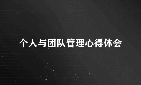 个人与团队管理心得体会