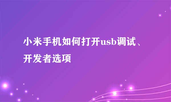 小米手机如何打开usb调试、开发者选项