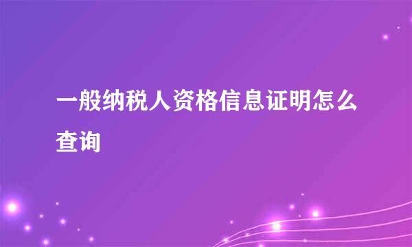 一般纳税人资格信息证明怎么查询