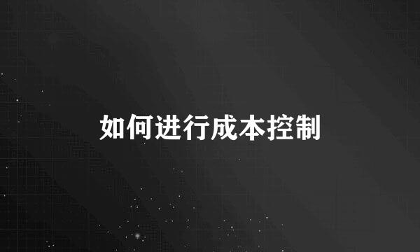 如何进行成本控制