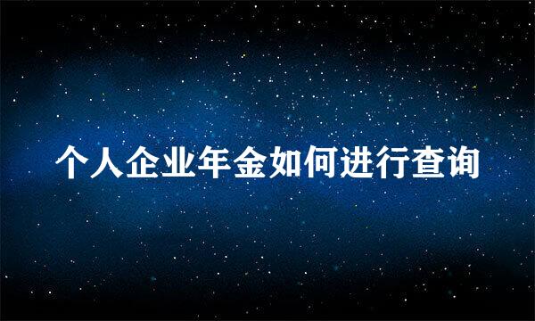 个人企业年金如何进行查询