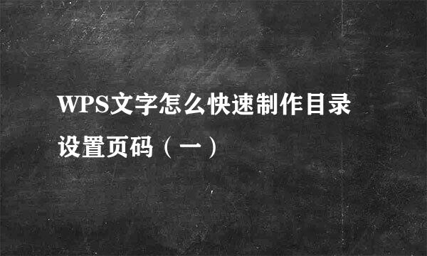 WPS文字怎么快速制作目录设置页码（一）