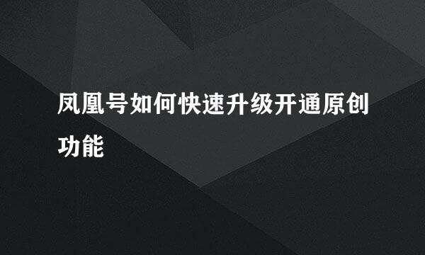 凤凰号如何快速升级开通原创功能