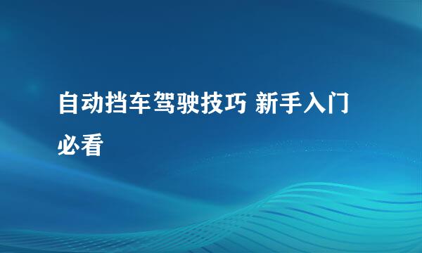 自动挡车驾驶技巧 新手入门必看