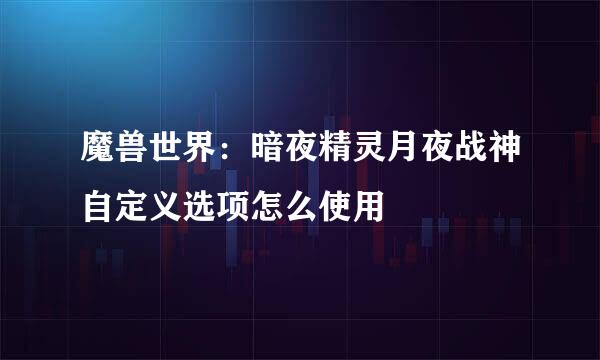 魔兽世界：暗夜精灵月夜战神自定义选项怎么使用