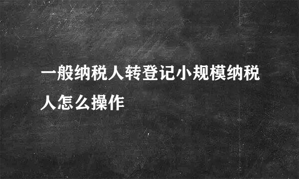 一般纳税人转登记小规模纳税人怎么操作