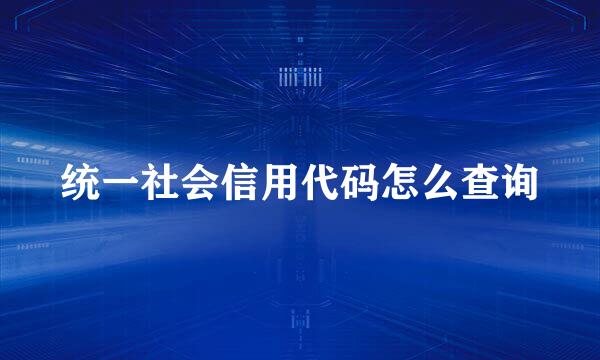 统一社会信用代码怎么查询