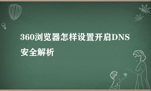 360浏览器怎样设置开启DNS安全解析