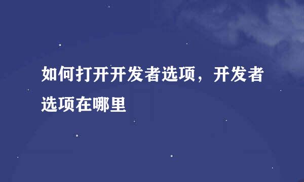 如何打开开发者选项，开发者选项在哪里