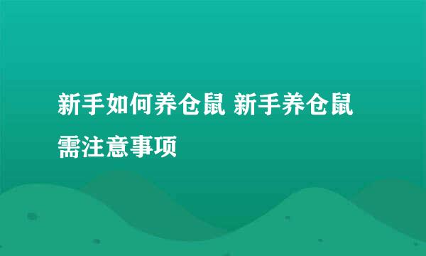 新手如何养仓鼠 新手养仓鼠需注意事项