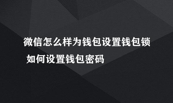 微信怎么样为钱包设置钱包锁 如何设置钱包密码