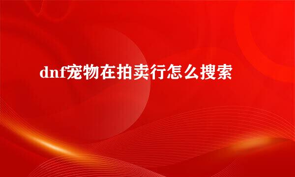dnf宠物在拍卖行怎么搜索