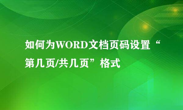 如何为WORD文档页码设置“第几页/共几页”格式