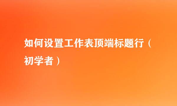 如何设置工作表顶端标题行（初学者）