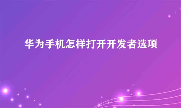 华为手机怎样打开开发者选项