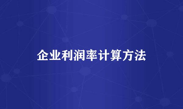 企业利润率计算方法