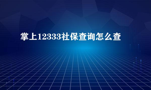 掌上12333社保查询怎么查