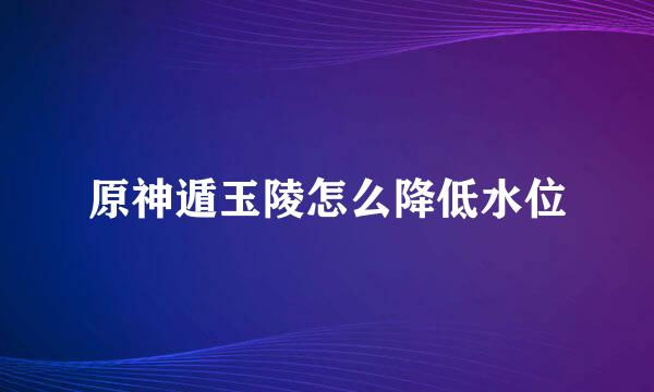 原神遁玉陵怎么降低水位