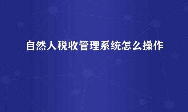 自然人税收管理系统怎么操作