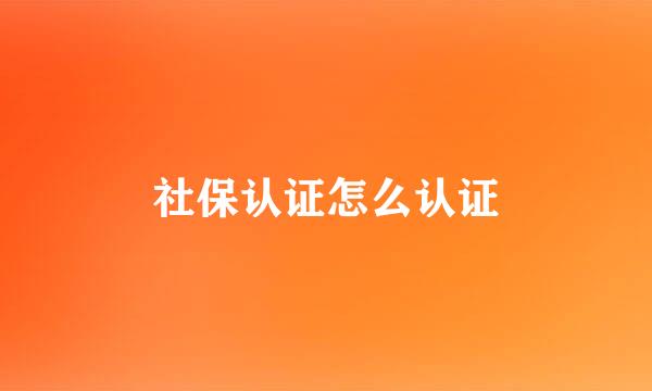 社保认证怎么认证
