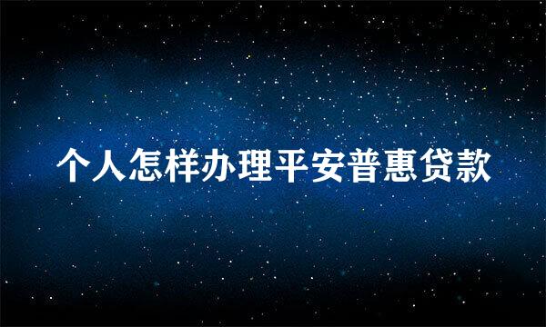 个人怎样办理平安普惠贷款