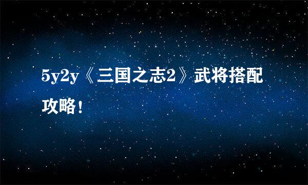 5y2y《三国之志2》武将搭配攻略！