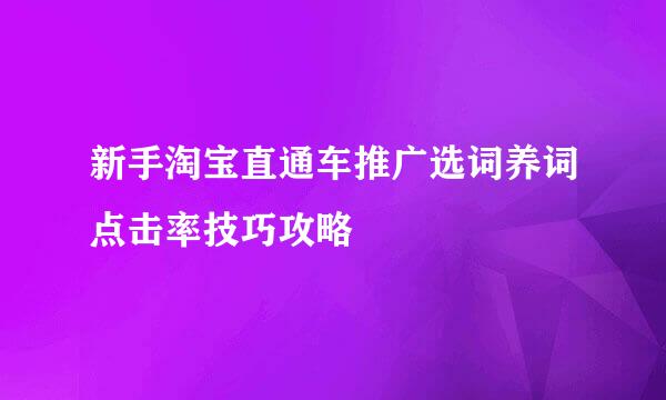 新手淘宝直通车推广选词养词点击率技巧攻略