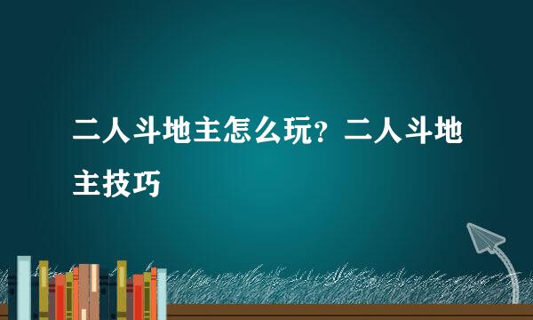 二人斗地主怎么玩？二人斗地主技巧