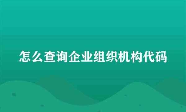 怎么查询企业组织机构代码