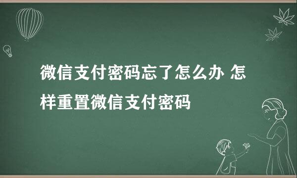 微信支付密码忘了怎么办 怎样重置微信支付密码