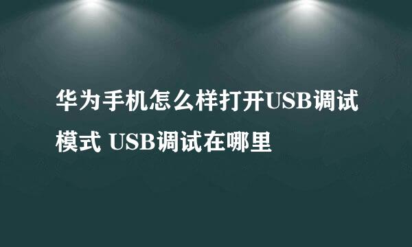 华为手机怎么样打开USB调试模式 USB调试在哪里