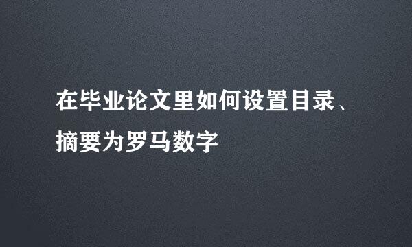 在毕业论文里如何设置目录、摘要为罗马数字