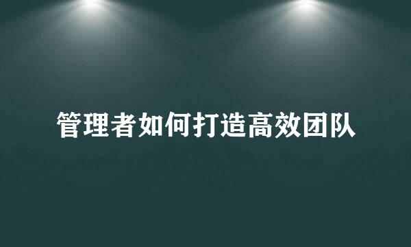 管理者如何打造高效团队