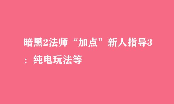 暗黑2法师“加点”新人指导3：纯电玩法等