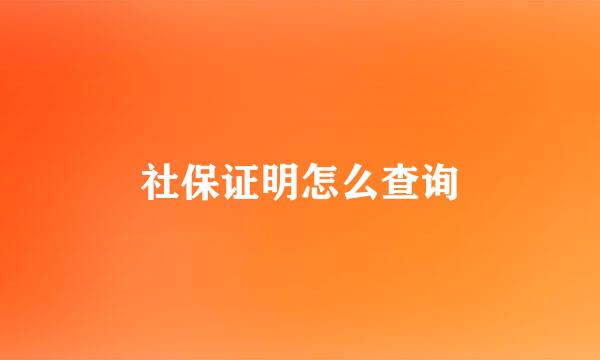 社保证明怎么查询