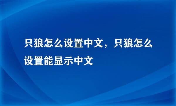 只狼怎么设置中文，只狼怎么设置能显示中文
