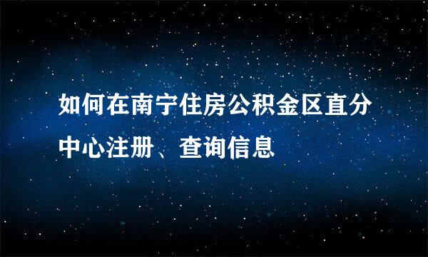 如何在南宁住房公积金区直分中心注册、查询信息