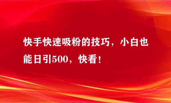 快手快速吸粉的技巧，小白也能日引500，快看！