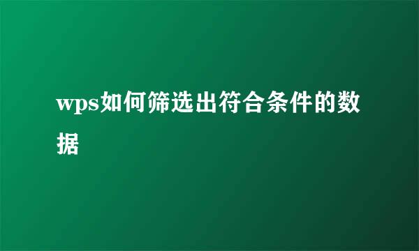 wps如何筛选出符合条件的数据