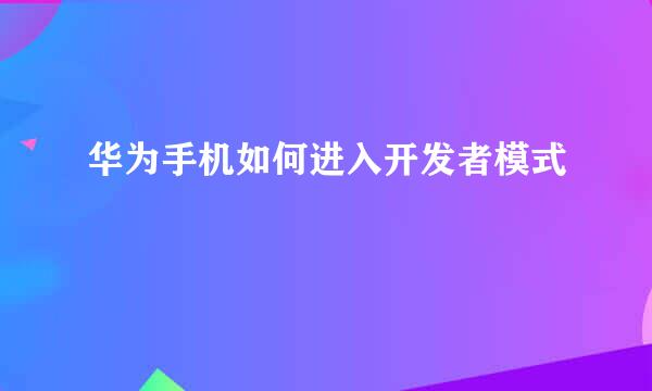 华为手机如何进入开发者模式