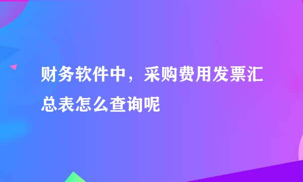 财务软件中，采购费用发票汇总表怎么查询呢