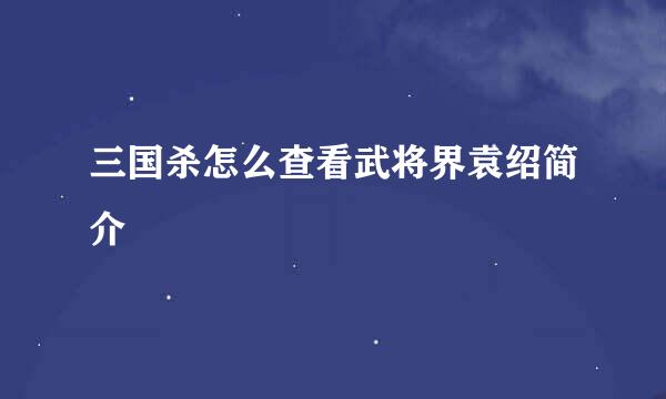 三国杀怎么查看武将界袁绍简介