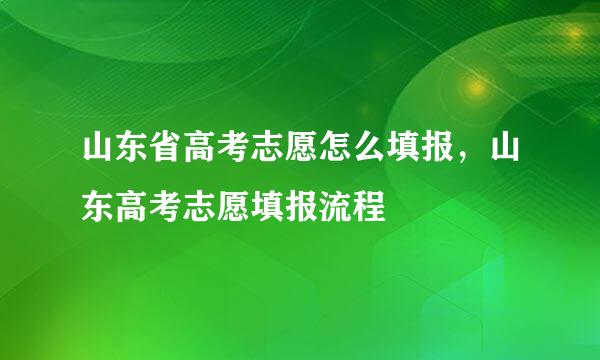 山东省高考志愿怎么填报，山东高考志愿填报流程