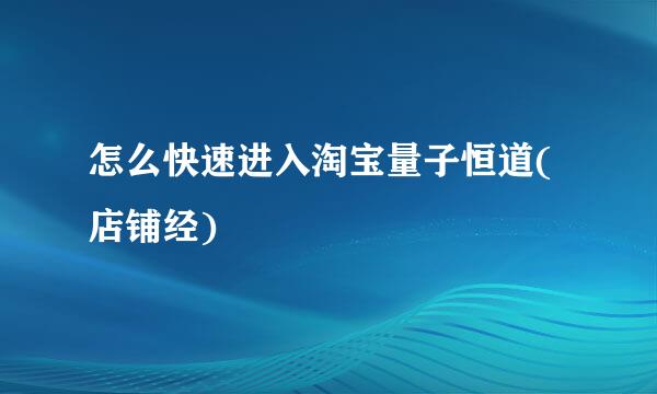 怎么快速进入淘宝量子恒道(店铺经)