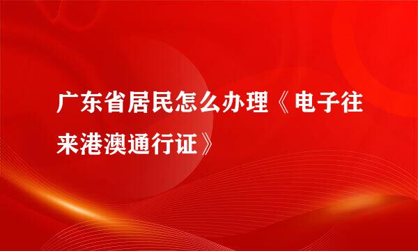 广东省居民怎么办理《电子往来港澳通行证》
