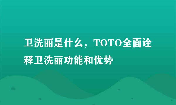 卫洗丽是什么，TOTO全面诠释卫洗丽功能和优势
