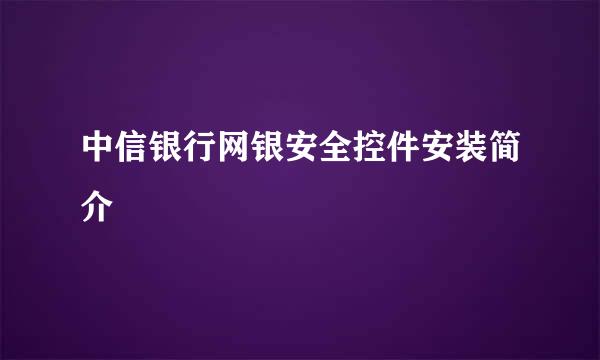 中信银行网银安全控件安装简介