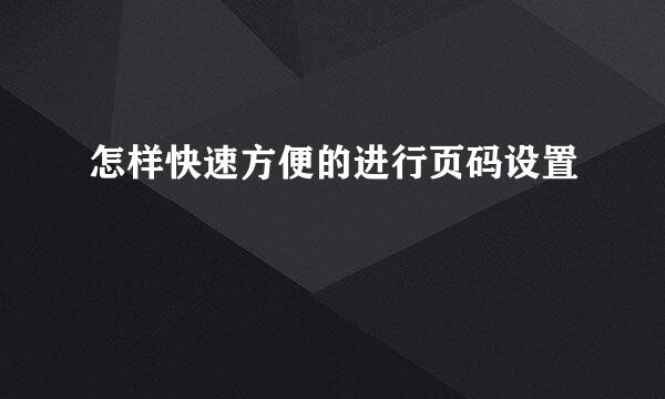 怎样快速方便的进行页码设置