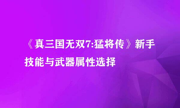 《真三国无双7:猛将传》新手技能与武器属性选择
