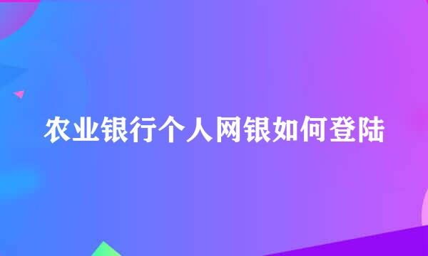 农业银行个人网银如何登陆